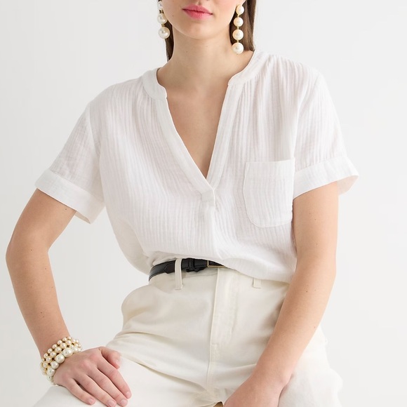 J. Crew Tops - J.Crew Double Gauze Pop Over Blouse